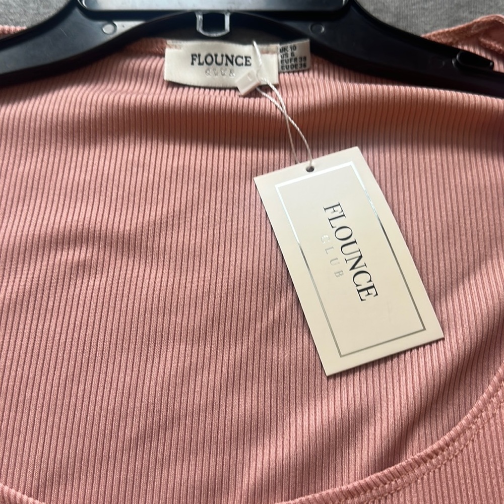 NWT ASOS Flounce london scoop neck ribbed mini dress in dusty pink - Picture 7 of 15